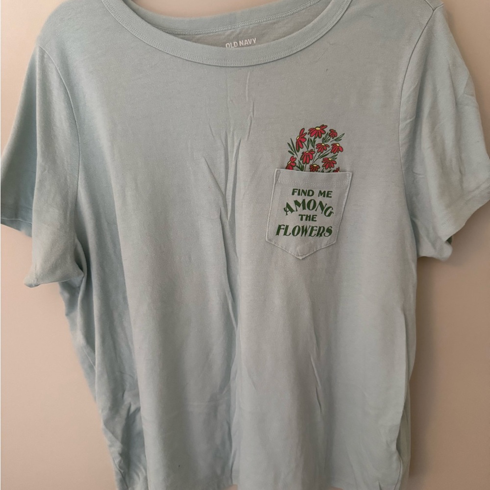 Old Navy Sky Blue Tee with Floral Pocket